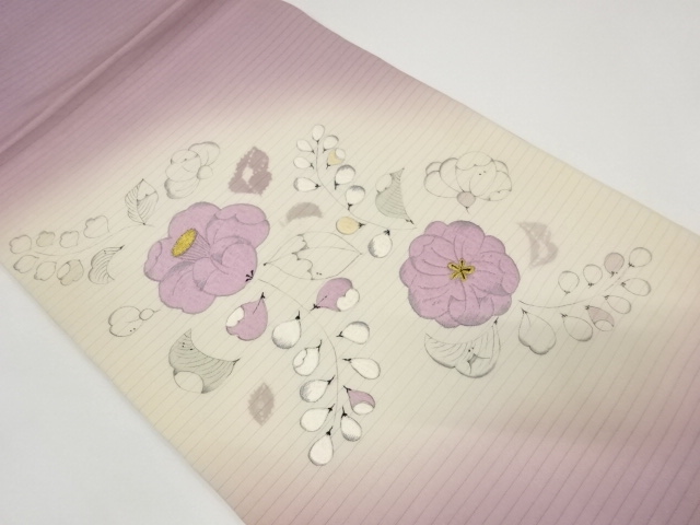 アンティーク　絽手描き辻ヶ花模様刺繍袋帯（材料）